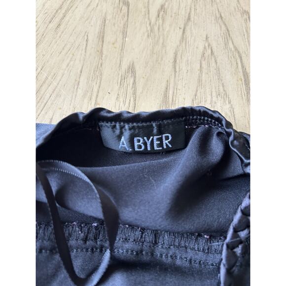 VTG A. Byer Cami Top Black Satin Ruched Camisole Tank 90s Club wear USA Y2K Med - Picture 4 of 13